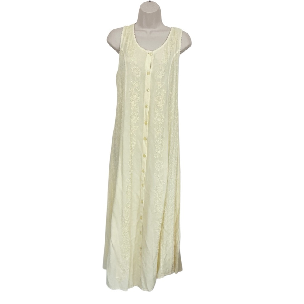 Vintage Y2K Cubicle Embroidered Sleeveless Yellow Sundress Cottage Core One Size